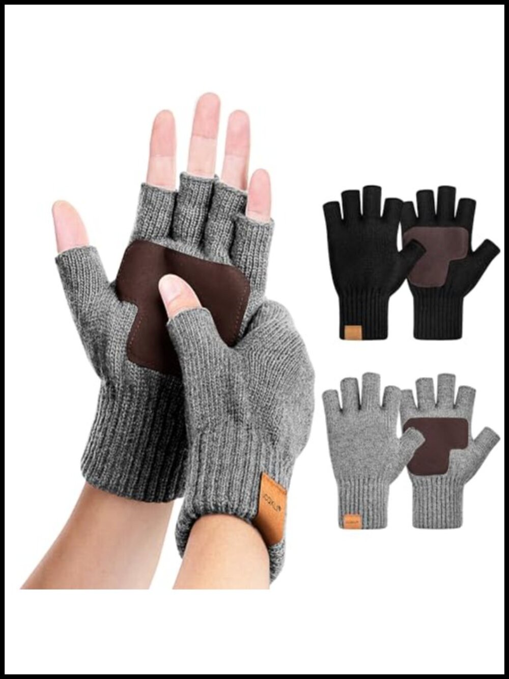 2 Pairs Alpaca Wool Knit Fingerless Gloves Touchscreen Unisex